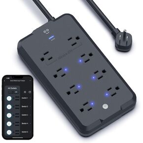 Geeni Surge Ultra Smart 8-Outlet Surge Protector, No Hub, 6 ft. Cord, Black in Kuwait