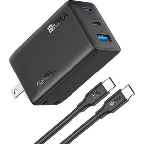 1Hora 65W GaN Fast Charger, 3-Port USB C Charger with 6.6ft Type C to C Cable, Compatible for iPhone 15/14/13/12/11,MacBook Pro/Air, iPad Pro,Galaxy S23, Laptops,Tablets,Foldable Plug Charger Block in Saudi Arabia
