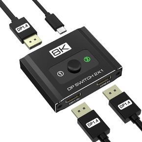 محول DisplayPort 2 في 1، صندوق اختيار محول 8K@60 هرتز DP 1.4، محول منفذ عرض أحادي الاتجاه لأجهزة الكمبيوتر المزدوجة وأجهزة الألعاب، محول 4K@144 هرتز DP مع دعم DSC (كابلات DP غير متضمنة) in Kuwait