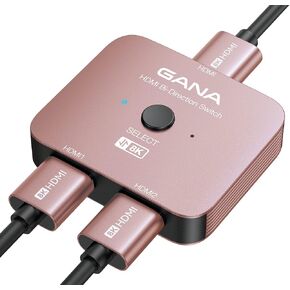 GANA HDMI 2.1 Switch، 8K HDMI Switcher Splitter ثنائي الاتجاه 2 في 1 خارج، 4K@120 هرتز، 8K@60 هرتز، 48 جيجابت في الثانية من الألومنيوم فائق الدقة HDMI Hub متوافق مع PS5/4، Xbox، Roku، Apple TV، Fire Stick in Saudi Arabia