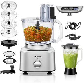 Homtone 16 Cup Food Processor Blender, Large 11-in-1 Food Processor & Blender Combo, Die-Cast Aluminum Motor Base – 5 Preset Modes for Chopping, Shredding, Slicing, Kneading, Dicing, 650W, Silver in Kuwait