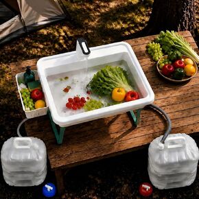 Portable Hand Washing Station with 2x15L Foldable Water Bag Water Dispensing System, Portable Sink with Drain Hose, No Plumbing Required, Camping Sink for Camping, RV, Outdoor(19.7in) in Kuwait