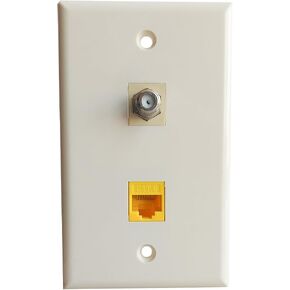 Single Gang CAT6 Ethernet Coax Wall Plate Light Almond - CAT 6 RJ45 Coaxial Cover Plate Female to Female for CAT6/CAT5e Network Cables and Cable TV in Kuwait