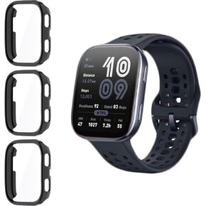 3 Pack Screen Protector Case for Amazfit Bip6 Full Cover with Built-in 9H Tempered Glass, Hard PC Shell- Black in Kuwait