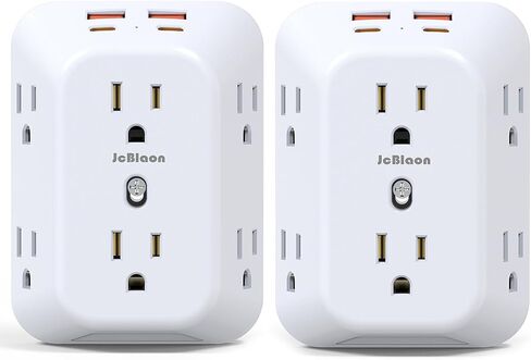 Multi Plug Wall Outlets, 6-Port Outlet Extender with 4 Charging USB Ports (2 USB A, 2 USB C), 4 Sided 1050J Surge Protector wall Plug Adapter Reserved for Home Travel and Office use in Saudi Arabia