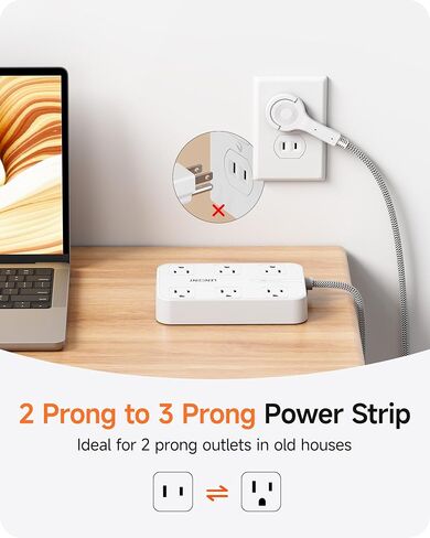 LENCENT 2 Prong Surge Protector Power Strip, 6 Ft Flat Plug Extension Cord in Kuwait
