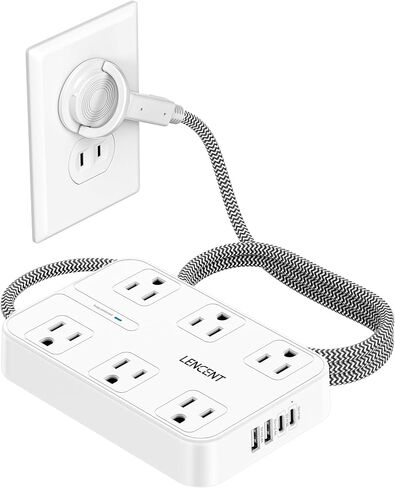 LENCENT 2 Prong Surge Protector Power Strip, 6 Ft Flat Plug Extension Cord in Saudi Arabia