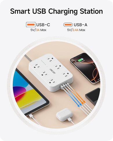 LENCENT 2 Prong Surge Protector Power Strip, 6 Ft Flat Plug Extension Cord in Kuwait