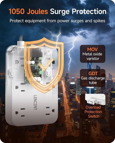 LENCENT 2 Prong Surge Protector Power Strip, 6 Ft Flat Plug Extension Cord in Kuwait
