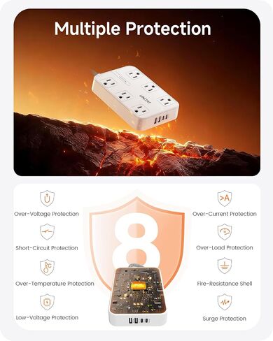 LENCENT 2 Prong Surge Protector Power Strip, 6 Ft Flat Plug Extension Cord in Kuwait