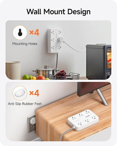 LENCENT 2 Prong Surge Protector Power Strip, 6 Ft Flat Plug Extension Cord in Kuwait