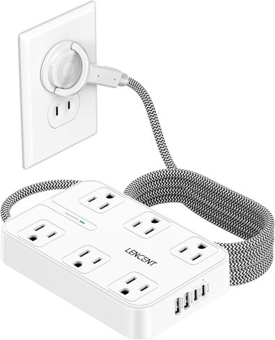 LENCENT 2 Prong Surge Protector Power Strip, 6 Ft Flat Plug Extension Cord in Kuwait