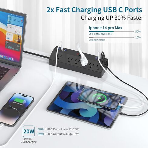 Desk Clamp Power Strip 10FT, 40W Total Fast Charging Station, Black in Kuwait