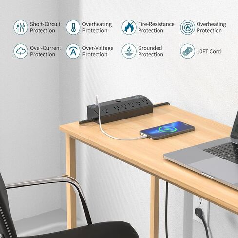 Desk Clamp Power Strip 10FT, 40W Total Fast Charging Station, Black in Kuwait