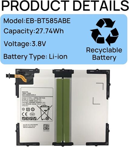 EB-BT585ABE Battery Compatible with Galaxy Tab A 10.1 inch 2016 SM-T587 SM-T587P SM-P580 SM-T580 SM-P585M EB-BT585ABA Series Tablet SM-T585C 3.8V 27.74Wh 7300mAh in Saudi Arabia