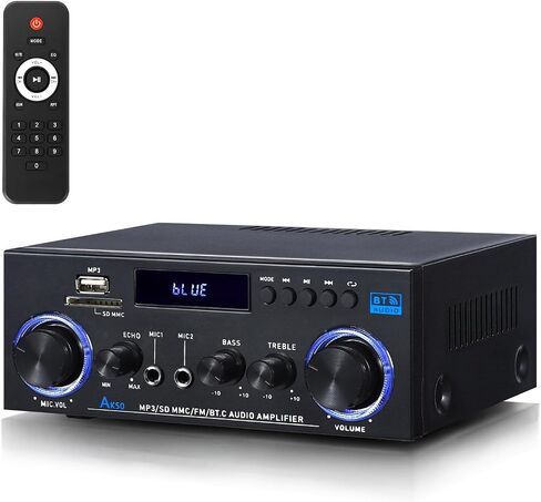AK45 pro Stereo Amplifiers Home Audio, Stereo Receivers 400W Home 2 Channel Bluetooth 5.0 Power Amplifier System, FM Radio, USB, SD Card, with Remote Control for Home Theater Speakers Studio, Karaoke in Kuwait