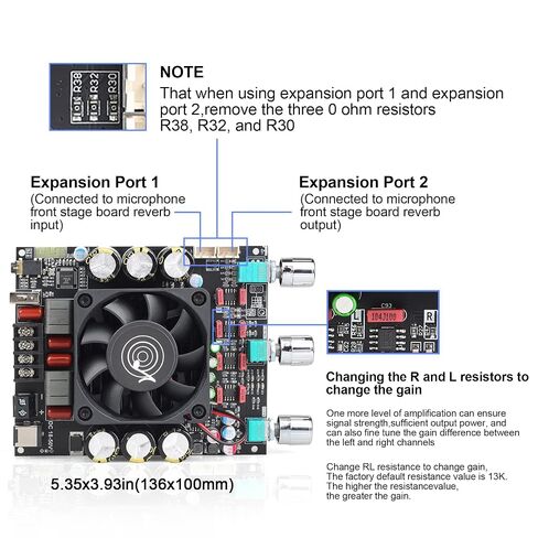 ZK-3002T 300W+300W Bluetooth Digital Amplifier Board TPA3255 Chip 2.0 Channel with Bluetooth/3.5mm AUX Input/USB Input,with Treble and Bass Adjustment in Kuwait