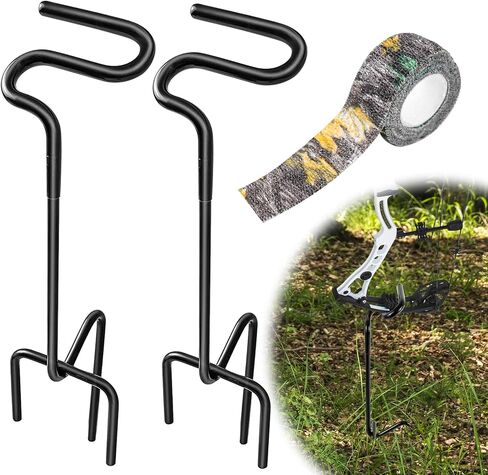 2 Pack Ground Bow Holder, Rustproof Hunting Ground Blind Bow Holder with Self-Adhesive CamouflageTape Rubber Coated Compound Bow Holder Versatile Archery Ground Stake Bow Stand for Hunting Practice in Kuwait