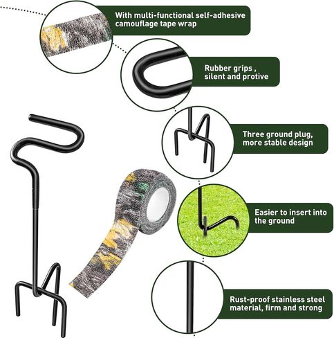 2 Pack Ground Bow Holder, Rustproof Hunting Ground Blind Bow Holder with Self-Adhesive CamouflageTape Rubber Coated Compound Bow Holder Versatile Archery Ground Stake Bow Stand for Hunting Practice in Kuwait
