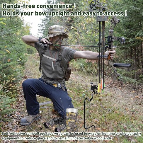 2 Pack Ground Bow Holder, Rustproof Hunting Ground Blind Bow Holder with Self-Adhesive CamouflageTape Rubber Coated Compound Bow Holder Versatile Archery Ground Stake Bow Stand for Hunting Practice in Kuwait