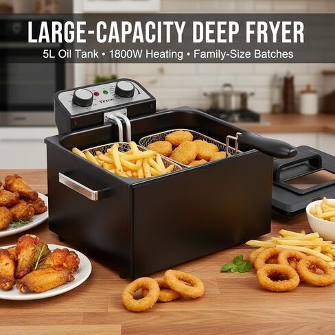 Vexon Large Electric Deep Fryer 4.9L/20Cups 1800W Black Stainless Steel Pot in Saudi Arabia