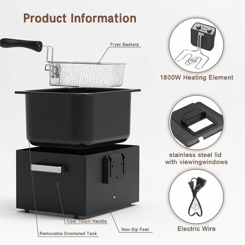 Vexon Large Electric Deep Fryer 4.9L/20Cups 1800W Black Stainless Steel Pot in Saudi Arabia