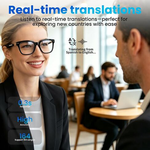 AI Smart Glasses for Men and Women with Chat GPT, 164 Languages, Photochromic Lens, Al Assistant & Meeting Summary, Music Playback, Hands-Free Calling, UV/Blue Light Protection Black in Kuwait