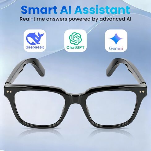 AI Smart Glasses for Men and Women with Chat GPT, 164 Languages, Photochromic Lens, Al Assistant & Meeting Summary, Music Playback, Hands-Free Calling, UV/Blue Light Protection Black in Kuwait