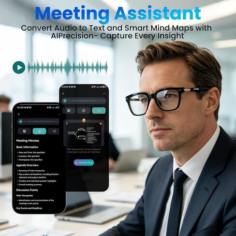 AI Smart Glasses for Men and Women with Chat GPT, 164 Languages, Photochromic Lens, Al Assistant & Meeting Summary, Music Playback, Hands-Free Calling, UV/Blue Light Protection Black in Kuwait