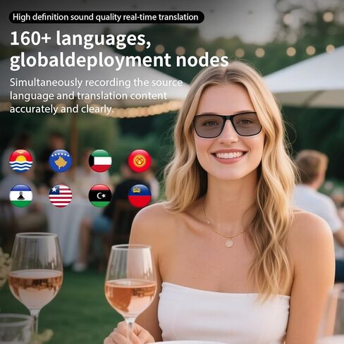 AI Smart Glasses, Support 169 Languages Real-Time Translation Powered By APP, Open-Ear Sound Mic & Speakers, Color-Change Lens Translator with Noise Reduction, AI Translation Glasses for Men & Women in Kuwait