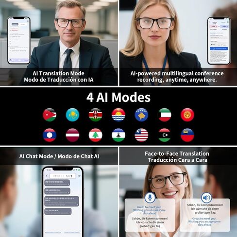 AI Smart Glasses, Support 169 Languages Real-Time Translation Powered By APP, Open-Ear Sound Mic & Speakers, Color-Change Lens Translator with Noise Reduction, AI Translation Glasses for Men & Women in Kuwait