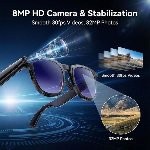 AI Smart Glasses with Camera, 8MP HD Bluetooth Camera Glasses, 1080P Video Recording Sunglasses for Women Men, Real Time Translation, Voice Assistant, Open Earbuds for Travel, Work Vlog (3 lenses) in Saudi Arabia