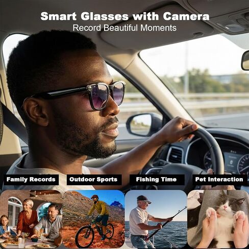 AI Smart Glasses with Camera, 8MP HD Bluetooth Camera Glasses, 1080P Video Recording Sunglasses for Women Men, Real Time Translation, Voice Assistant, Open Earbuds for Travel, Work Vlog (3 lenses) in Saudi Arabia
