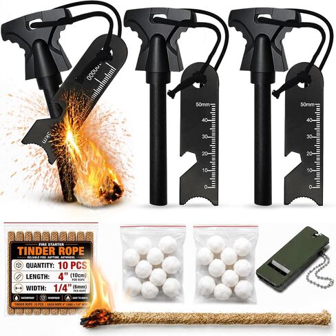34PCS Fire Starter Survival Kit with 3 Ferro Rods & Striker Tinder in Kuwait