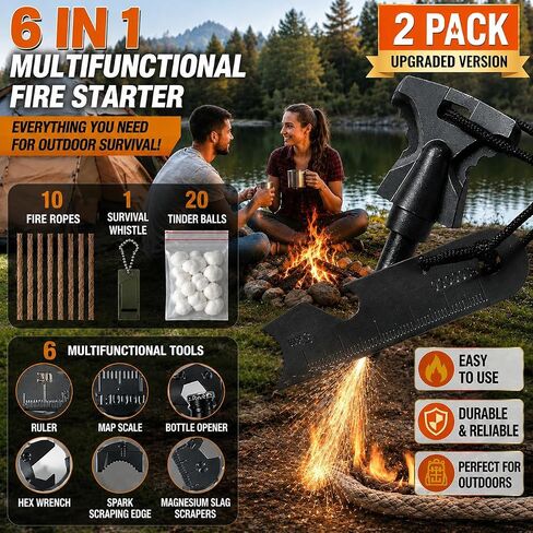 34PCS Fire Starter Survival Kit with 3 Ferro Rods & Striker Tinder in Kuwait
