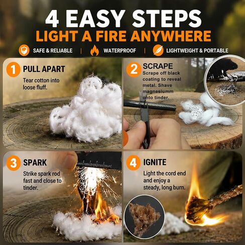 34PCS Fire Starter Survival Kit with 3 Ferro Rods & Striker Tinder in Kuwait