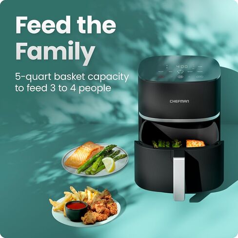 Chefman TurboX 4-in-1 Air Fryer, 5-Quart Airfryer for Extra Crispy Chicken, Fries, Wings, and More, Air Fry, Bake, Reheat, and Frozen Functions, Digital Touch Controls, Dishwasher Safe in Saudi Arabia