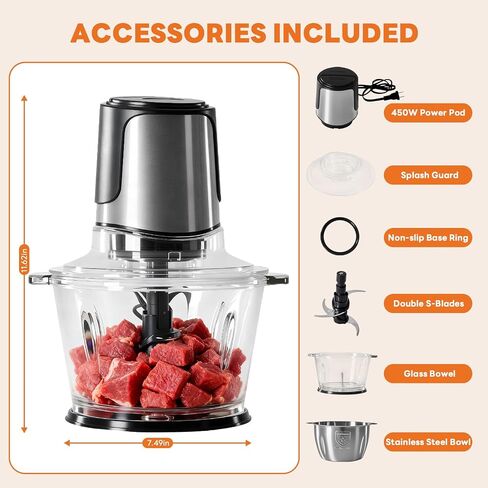 OLIXIS Electric Food Processor, 450W Meat Grinder & Vegetable Chopper with 2 Bowels for Home Use, Food Chopper with Double S-Blades for Vegetable, Onion, Garlic, Meat, Nuts, Black in Saudi Arabia