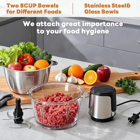 OLIXIS Electric Food Processor, 450W Meat Grinder & Vegetable Chopper with 2 Bowels for Home Use, Food Chopper with Double S-Blades for Vegetable, Onion, Garlic, Meat, Nuts, Black in Saudi Arabia