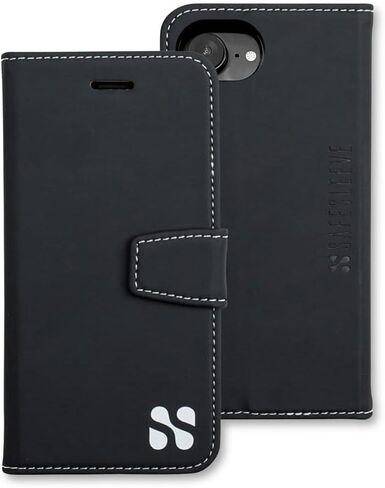 حافظة محفظة جلدية من SafeSleeve EMF Blocker لهاتف iPhone 16e/17e، باللون الأسود in Saudi Arabia