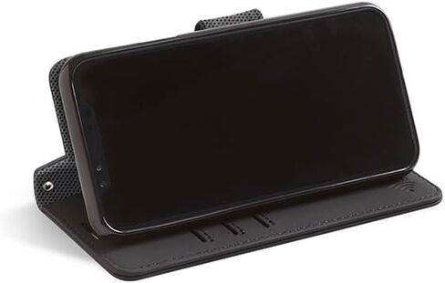 حافظة محفظة جلدية من SafeSleeve EMF Blocker لهاتف iPhone 16e/17e، باللون الأسود in Saudi Arabia