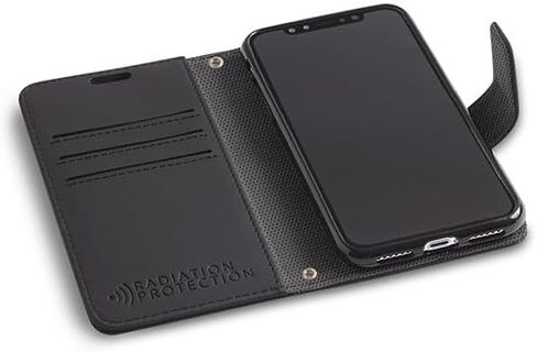 حافظة محفظة جلدية من SafeSleeve EMF Blocker لهاتف iPhone 16e/17e، باللون الأسود in Saudi Arabia