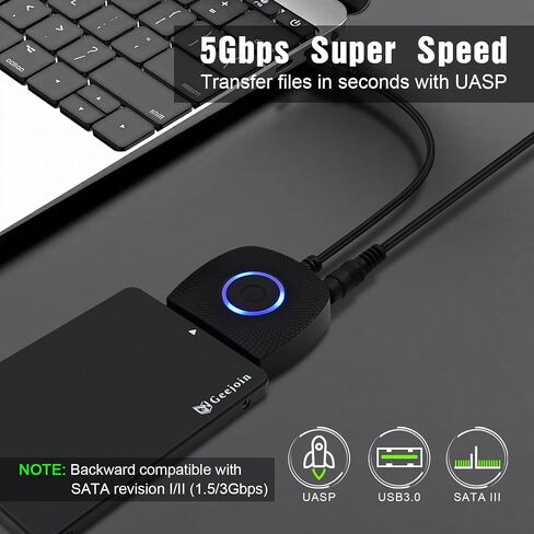 YEZriler SATA to USB 3.0 Adapter with Power Supply, SSD to USB Adapter External Hard Drive Cable Compatible with 2.5 3.5 Inch HDD/SSD Hard Drive Disk - UASP Support in Kuwait