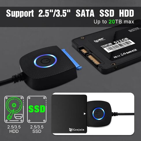 YEZriler SATA to USB 3.0 Adapter with Power Supply, SSD to USB Adapter External Hard Drive Cable Compatible with 2.5 3.5 Inch HDD/SSD Hard Drive Disk - UASP Support in Kuwait