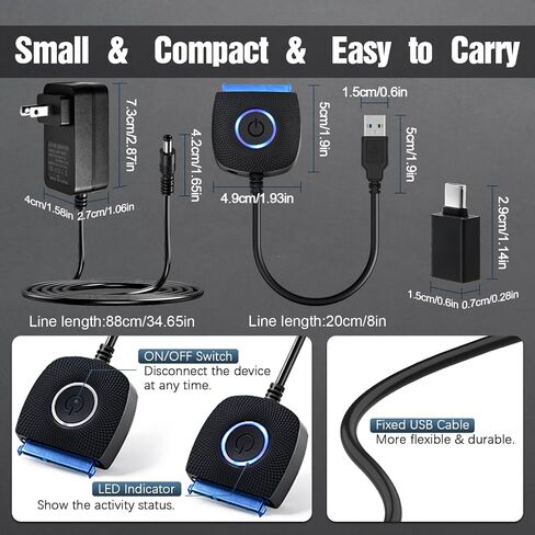 YEZriler SATA to USB 3.0 Adapter with Power Supply, SSD to USB Adapter External Hard Drive Cable Compatible with 2.5 3.5 Inch HDD/SSD Hard Drive Disk - UASP Support in Kuwait