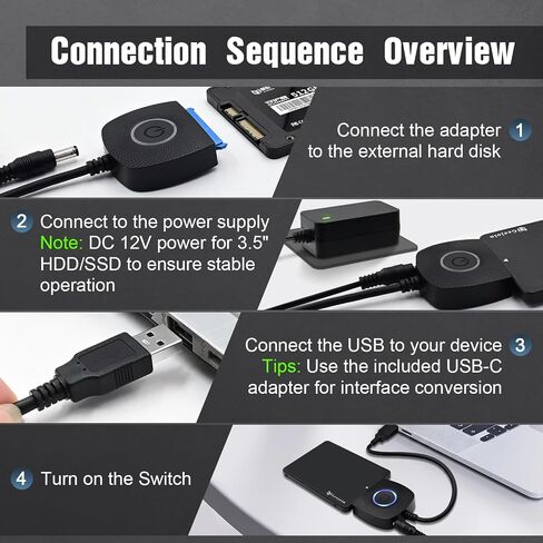 YEZriler SATA to USB 3.0 Adapter with Power Supply, SSD to USB Adapter External Hard Drive Cable Compatible with 2.5 3.5 Inch HDD/SSD Hard Drive Disk - UASP Support in Kuwait