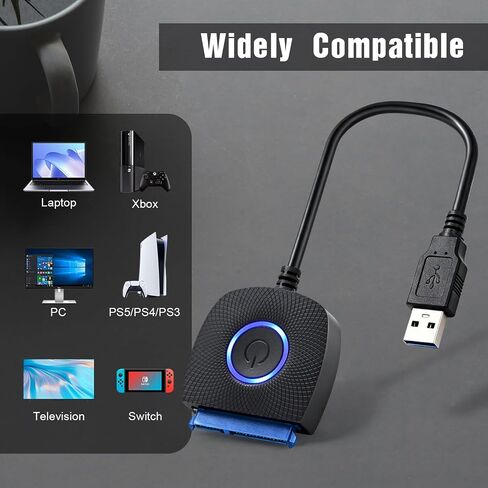 YEZriler SATA to USB 3.0 Adapter with Power Supply, SSD to USB Adapter External Hard Drive Cable Compatible with 2.5 3.5 Inch HDD/SSD Hard Drive Disk - UASP Support in Kuwait