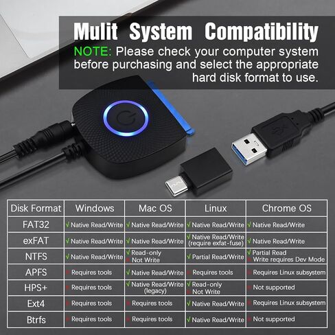 YEZriler SATA to USB 3.0 Adapter with Power Supply, SSD to USB Adapter External Hard Drive Cable Compatible with 2.5 3.5 Inch HDD/SSD Hard Drive Disk - UASP Support in Kuwait