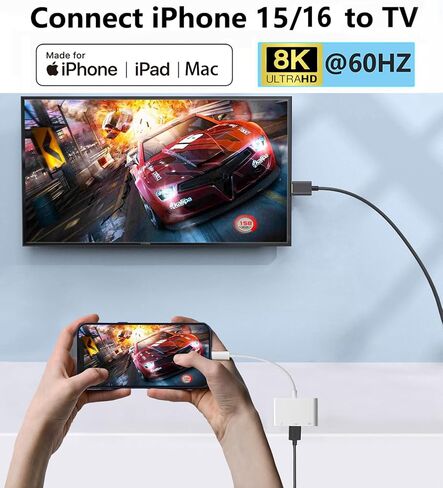 محول USB-C رقمي AV متعدد المنافذ من Apple مع HDMI 8K@60 هرتز ومنفذ شحن USB 3.2 و100 واط لهاتف iPhone 15/16/17، ومحول HDMI من النوع C معتمد من MFi لأجهزة MacBook Pro/Air وiPad Pro وiMac والمزيد (أبيض) in Kuwait