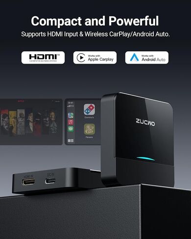 ZUCWO Wireless CarPlay Adapter & Car TV Mate Support Video HDMI Converter for TV Stick/Game Machine, 2-in-1 CarPlay HDMI Multimedia for Cars with Factory Wired CarPlay from 2016, Plug & Play, Black in Saudi Arabia